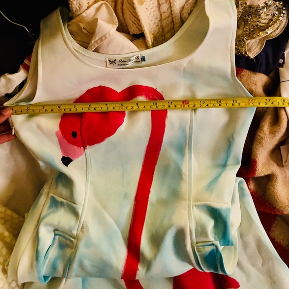 OOAK handpainted flamingo neoprene dress fit flare - Picture 8 of 10